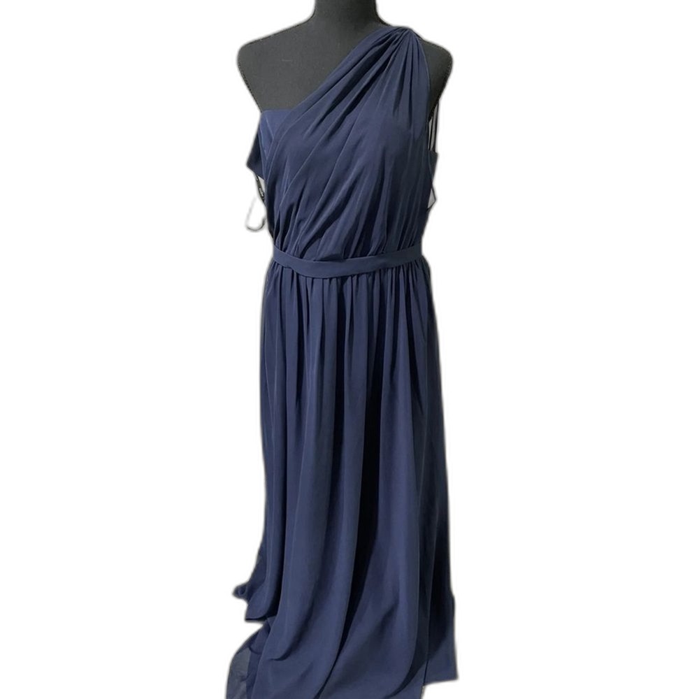 Alfred Angelo 7243 Navy Blue One Shoulder Chiffon Bridesmaid Formal Gown Dress - Picture 3 of 6